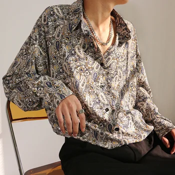 Vintage Bandana Print Elegante Skjorter Til Mænd Forår Sommer Tynde Åndbart Bluse Vintage Drapere Shirts Mand Koreansk Stil 2023
