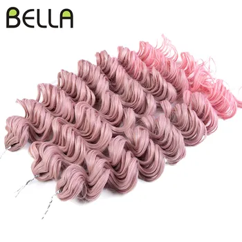 Bella Syntetiske Hæklet Hår 24 Tommer Dyb Bølget Twist Afro Krøller Curly Hair Extension Ombre Pink Farve 3 Stk 300g For Kvinder