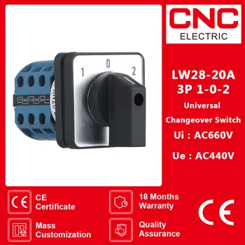 CNC LW28-20 1-0-2 Selector Rotary Switch 5-20A 220V Universal Overgang Skifte 3Position 3Knots Elektrisk Motor Vende Skifte