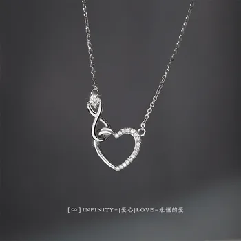 VOQ Sølvfarvet Nye 8-karakter Zircon Kærlighed Halskæde Women ' s Kravebenet Kæde Pige Gave Smykker