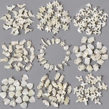 10stk Naturlige Hvidt Skåret Shell Blomst Hjerte Dyr Anker Vedhæng, Charms Halskæde Tilbehør Udsøgte Smykker Til Smykker
