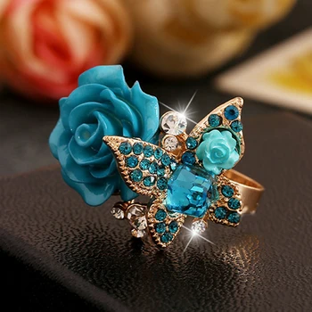 Farverige Harpiks Rose Flower Ring Åbning Resizable Gotiske Crystal Finger Ring, Bryllup, Engagement Party Vintage Smykker Til Kvinder