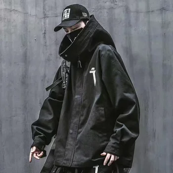 Emo Mænd Japansk Harajuku Alt Oversize Sweatshirt Hoodie Lang Kappe Hip Hop Gotiske Outwear Streetwear Techwear Pels Tøj Toppe