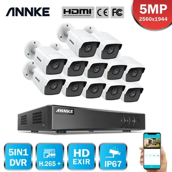 ANNKE 16CH 5MP Lite HD Video Security System 5IN1 H. 265+ DVR Med 12PCS 5MP TVI Vandtæt overvågningskameraer System CCTV-Kit