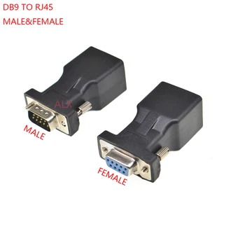 1STK DB9 9PIN mand kvinde seriel port-stik til RJ45 FEMALE adapter D-SUB RS232 COM-Port Til en LAN Ethernet-Port Converter