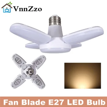 E27 LED Pære Fan Blade Timing Lampe AC220V 28W Sammenklappelig Led Pære Lampada Nat Lys Til Hjemmet Loft Lys Belysning