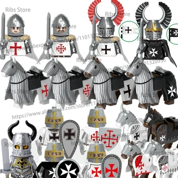 MOC Militære Spil Tal byggesten Tempel, knights Hospitaller Soldater, Våben, Tilbehør Middelalderlige Krig Hest Legetøj Mursten