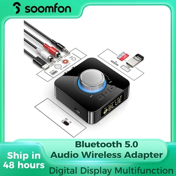SOOMFON Bluetooth-5,0 Lyd Adapter TV 2-i-1 Receiver Transmitter 3,5 mm AUX-RCA-TF/U-Disk Jack Led-Display til Hjem, Bil Stereo