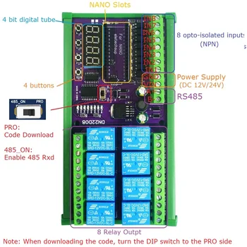 8CH Delay Timer Multifunktion Bestyrelsen DC 12V 24V Skifte RS485 PLC IO Udvidelse Skjold Modul Til Arduino NANO V3.0